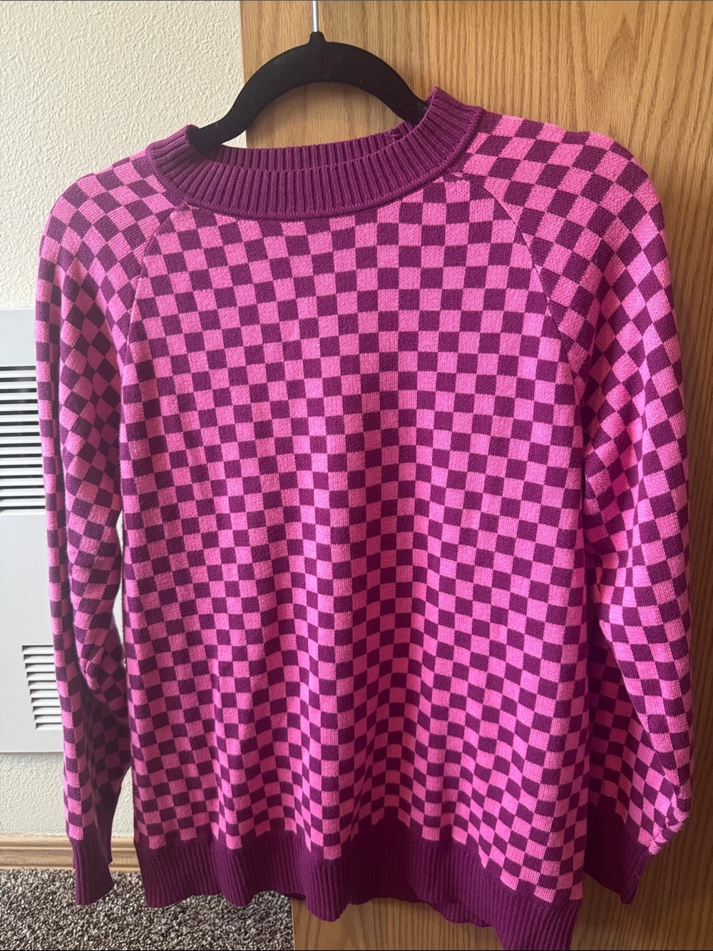 Pink Checker Knit Sweater - Women